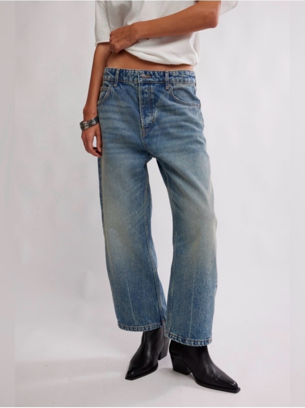 We The Free People Deep Trance Dropped Wide Leg Boyfriend Jeans